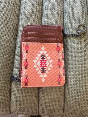 Wrangler Coral and Brown Aztec Card Wallet with Key Clip
